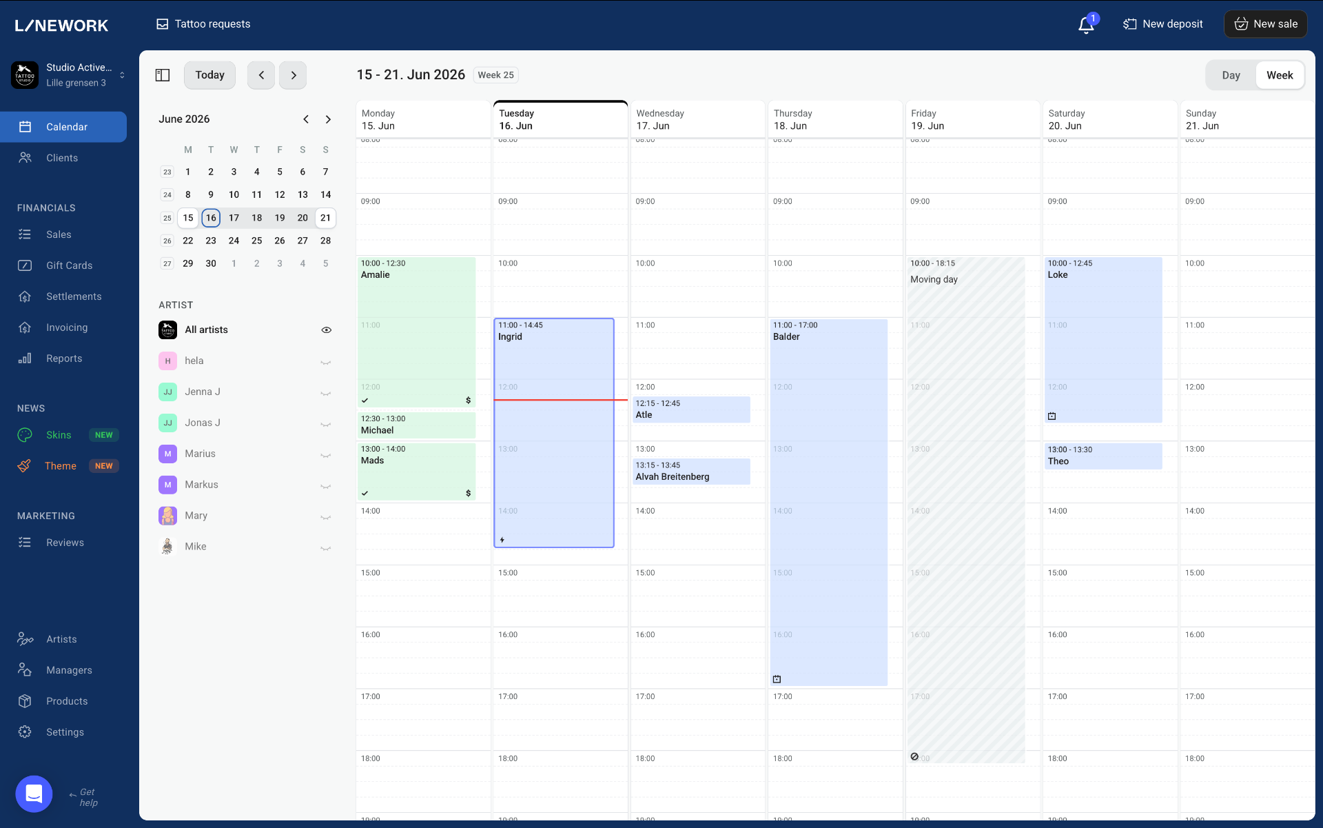 Studio kalender uge-visning