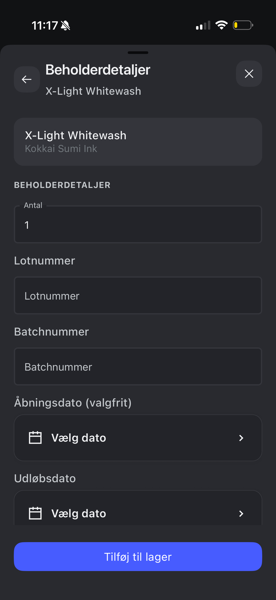 Registrér blæk – batch og udløb