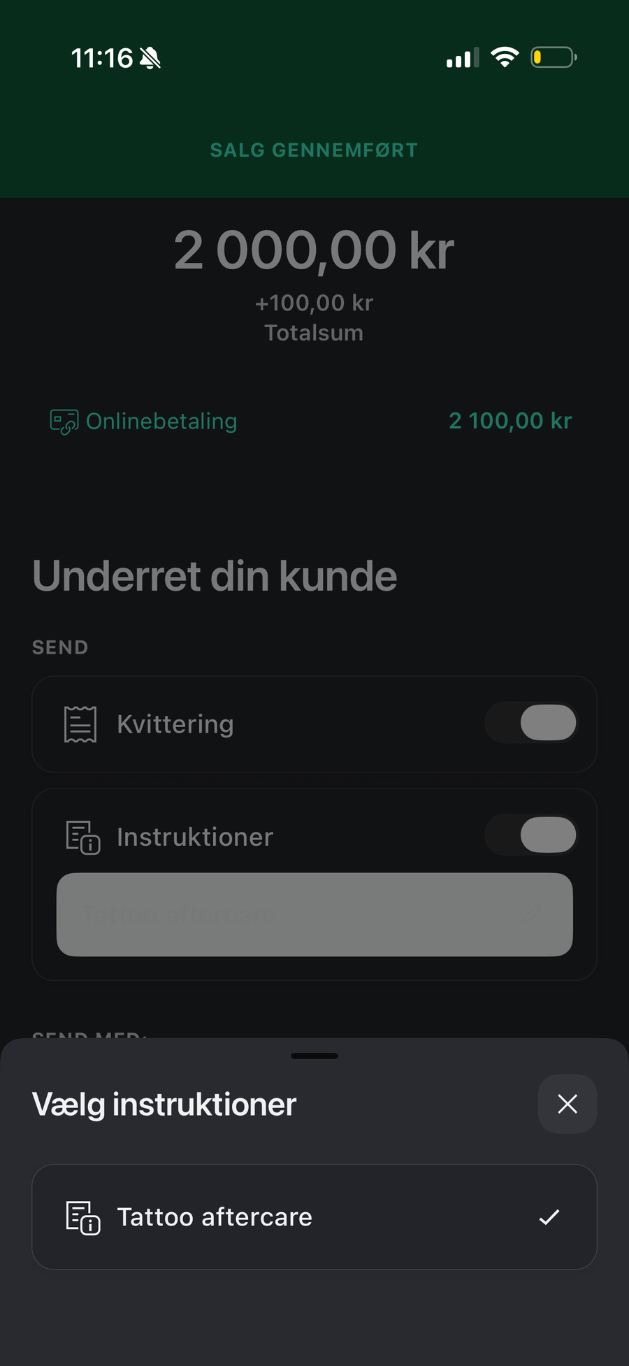 Betaling gennemført i Linework